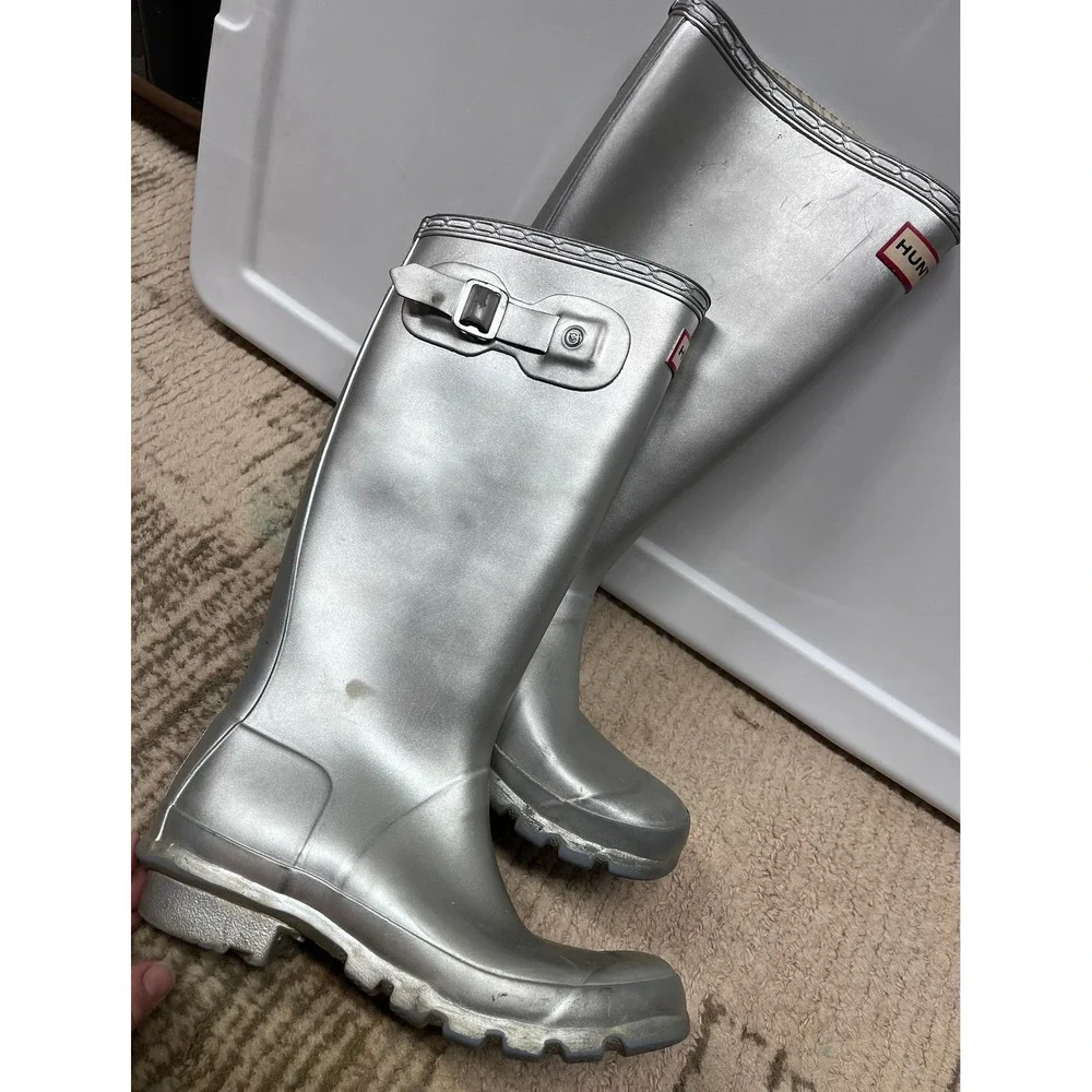 Hunter Original‎ Tall Silver Metallic Rain Boots Big Kids 4M/5F